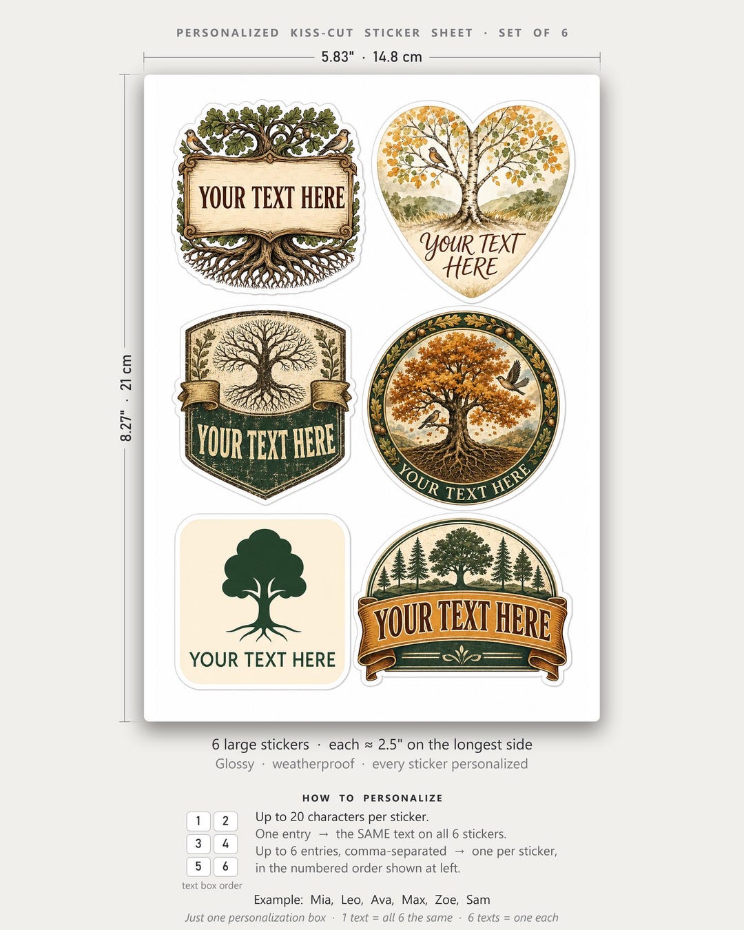 Family Tree Sticker Personalized Family Tree Sticker Sheet, Custom Name Vinyl Stickers Set ...