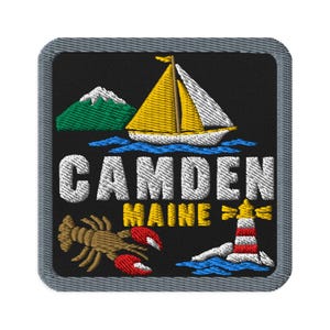 Camden Maine Segelbåt Souvenir Broderad Tygmärke Stryk-på/Sy-på - Fyrkantig Oval eller Runda Former Samlarobjekt