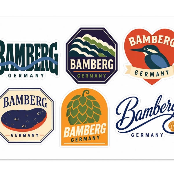 Bamberg Germany Souvenir Sticker Sheet - 6 Pack Travel Vinyl Stickers - Laptop Journal Decals - Approx. 2.5 in (6.4 cm) each
