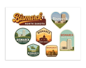 Bismarck North Dakota Sticker Sheet: Travel Souvenir Stickers