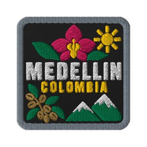 Medellin Colombia Orchid Souvenir Embroidered Patch Iron On - Square Oval or Round Shapes Sew On Collectible