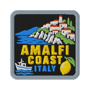 Amalfi Coast Italy Cliffside Lemon Souvenir Embroidered Patch - Square Oval or Round Shapes Iron On Sew On Collectible