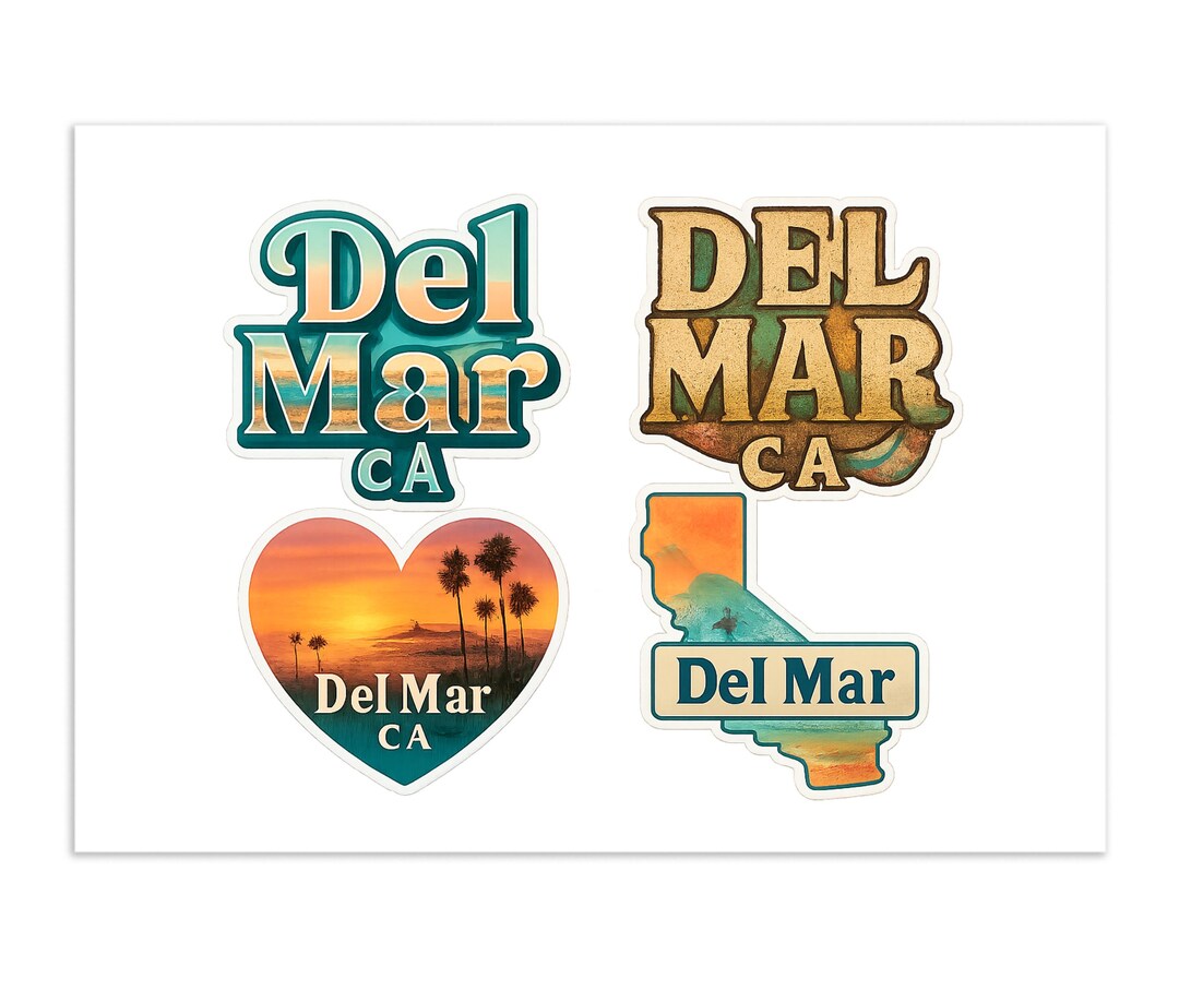 Del Mar California 4-pack Sticker Sheet Vinyl Souvenir Travel Decal ...