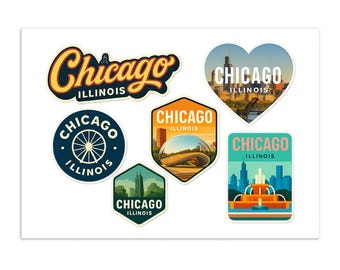 Chicago Sticker Sheet – Iconic Landmarks, Travel Souvenir, 6-Piece Set