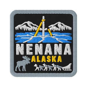 Nenana Alaska Ice Bridge Moose Souvenir Embroidered Patch Sew On - Square Oval or Round Shapes Iron On Collectible