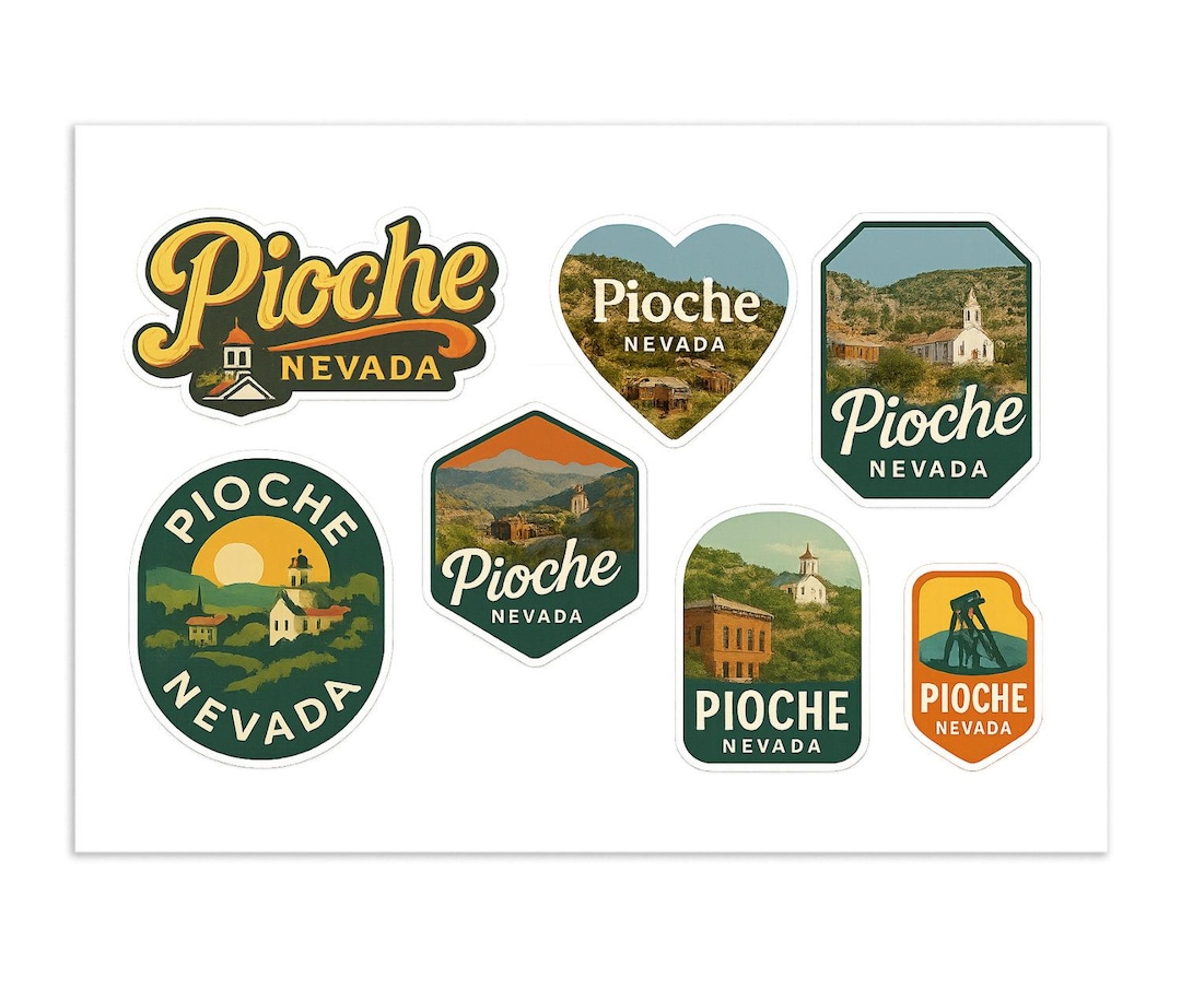 Pioche Nevada Sticker Sheet - 7 Vintage Travel Stickers Historic Mining ...