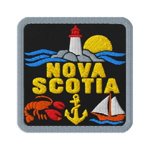Broderad lapp med fyrmotiv från Nova Scotia, Kanada, strykbar - fyrkantig, oval eller rund form, sy-på, samlarobjekt
