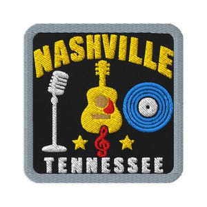 Broderad lapp med gitarrsouvenir från Nashville, Tennessee, strykbar - fyrkantig, oval eller rund form, sy-på, samlarobjekt
