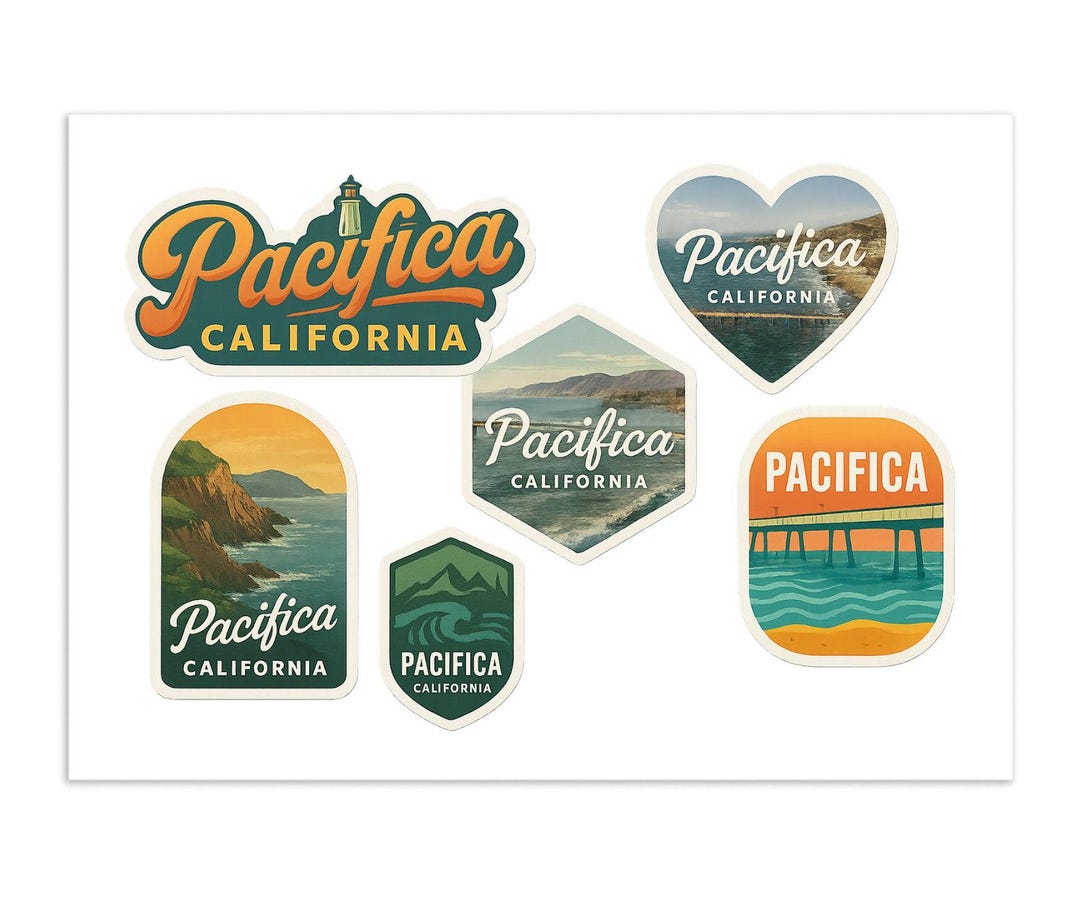 Pacifica California Sticker Sheet – Coastal Travel Decals - Etsy