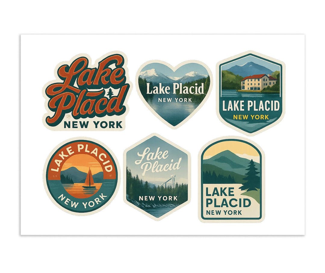 Lake Pyramid Sticker Lake Placid New York Sticker Sheet - 6 Vintage Travel Stickers ...