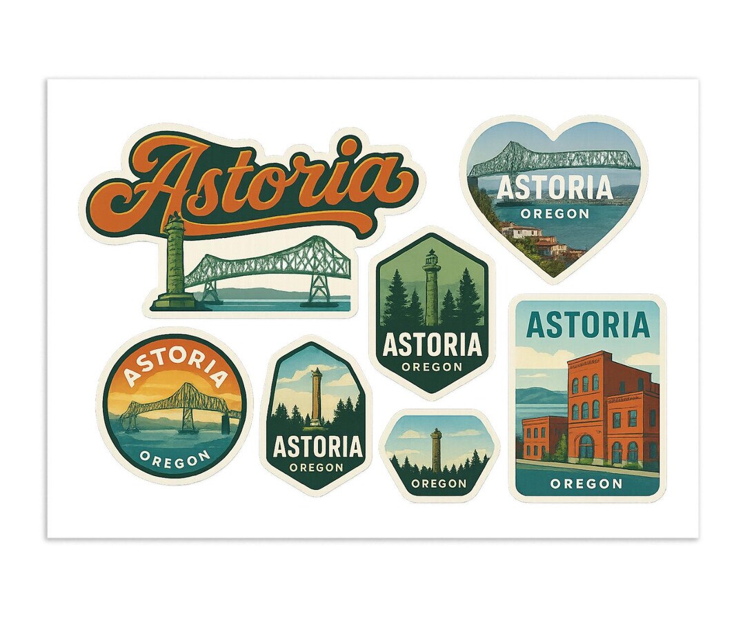 Oregon Sticker Template Astoria Oregon Sticker Sheet - 7 Pack Travel Souvenir Decals With ...