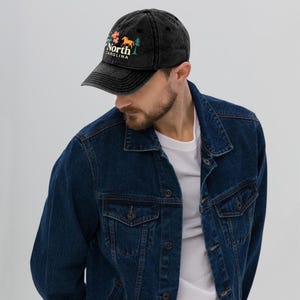 Gorra de béisbol vintage negra lavada de Carolina del Norte, EE. UU., recuerdo imagen 3