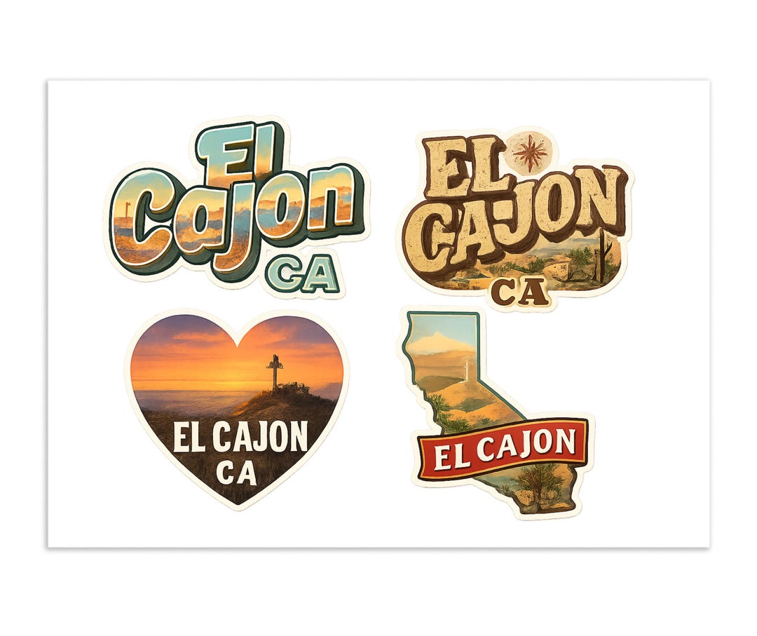 Cajón Sticker El Cajon California 4-pack Vinyl Sticker Sheet Souvenir Travel Decals ...
