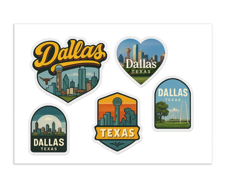 Small Dallas Sticker Dallas Texas Sticker Sheet - 5 Vintage Travel Stickers Featuring City ...