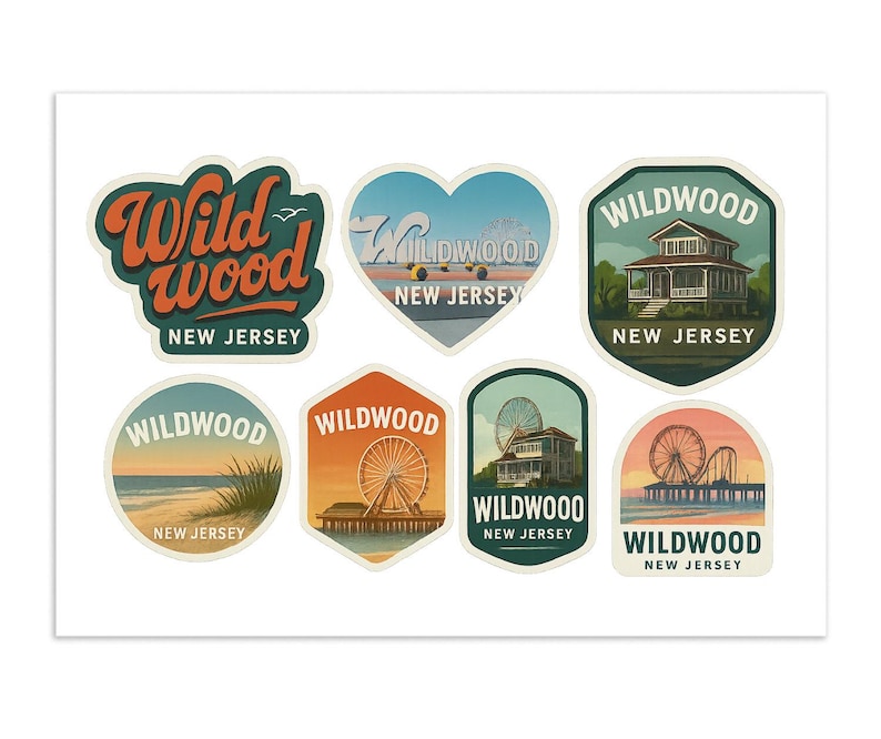 Wildwood New Jersey Sticker Bogen – Vintage Reiseaufkleber Bild 1