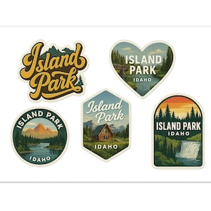 Juego de pegatinas de Island Park, Idaho: pegatinas de viaje vintage