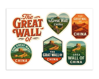 The Great Wall of China Sticker Sheet - 6 Premium Travel Souvenir Stickers Vintage Style Chinese Landmark Decals
