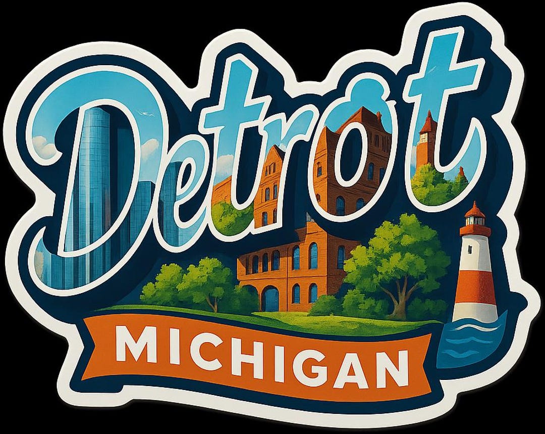 Detroit Michigan Souvenir Sticker - Regular Vinyl or Holographic ...