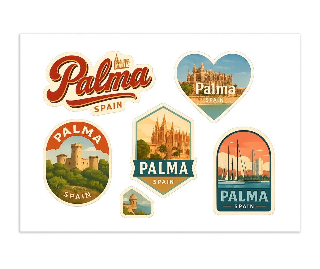 Palma Spain Travel Stickers – Cathedral & Castle Souvenir Sheet - Etsy