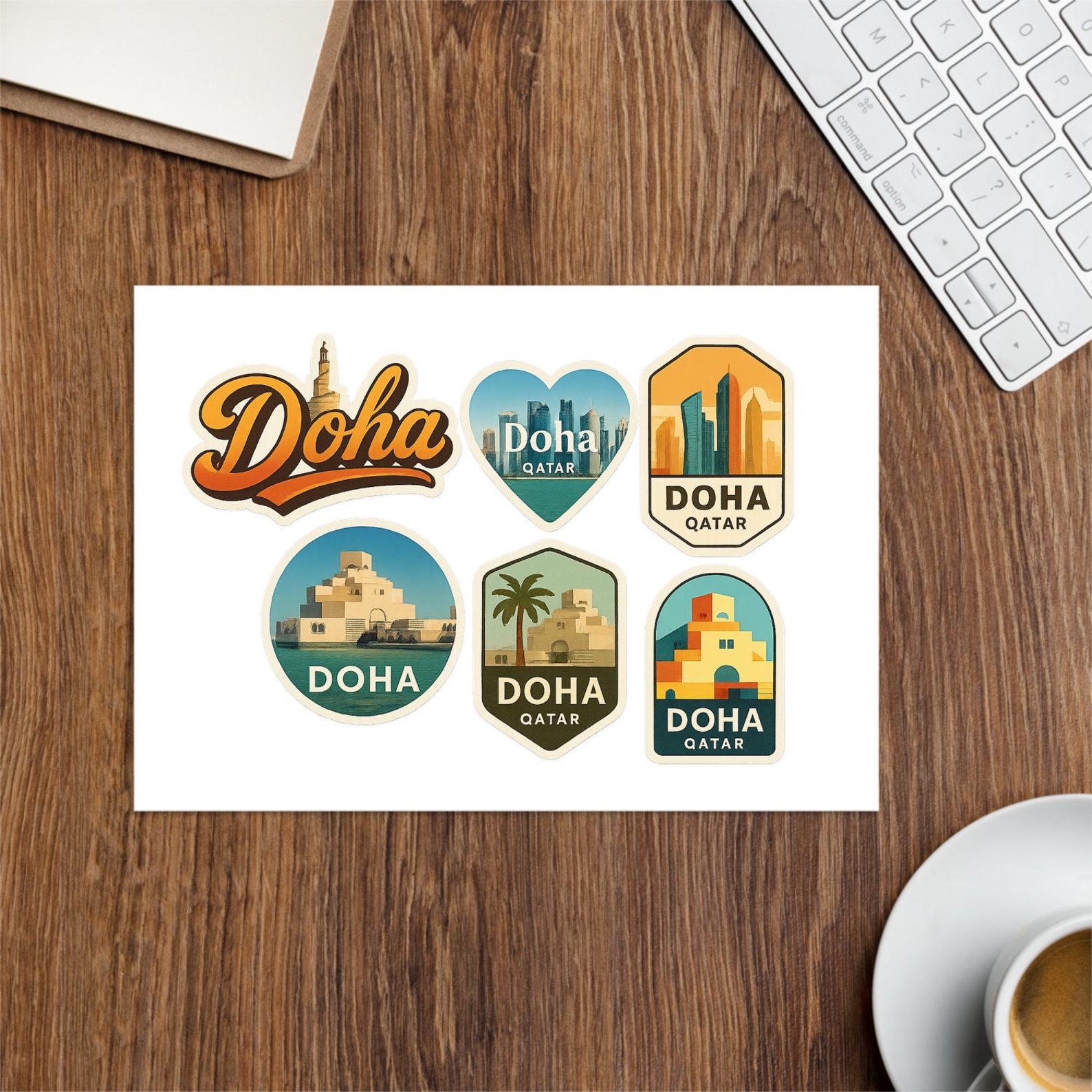 Back Sticker Qatar Doha Qatar Sticker Sheet - 6 Travel Souvenir Stickers Featuring Skyline ...