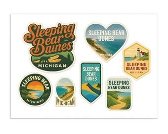 Sleeping Bear Dunes Sticker Sheet – 6 Vintage Michigan Travel Decals