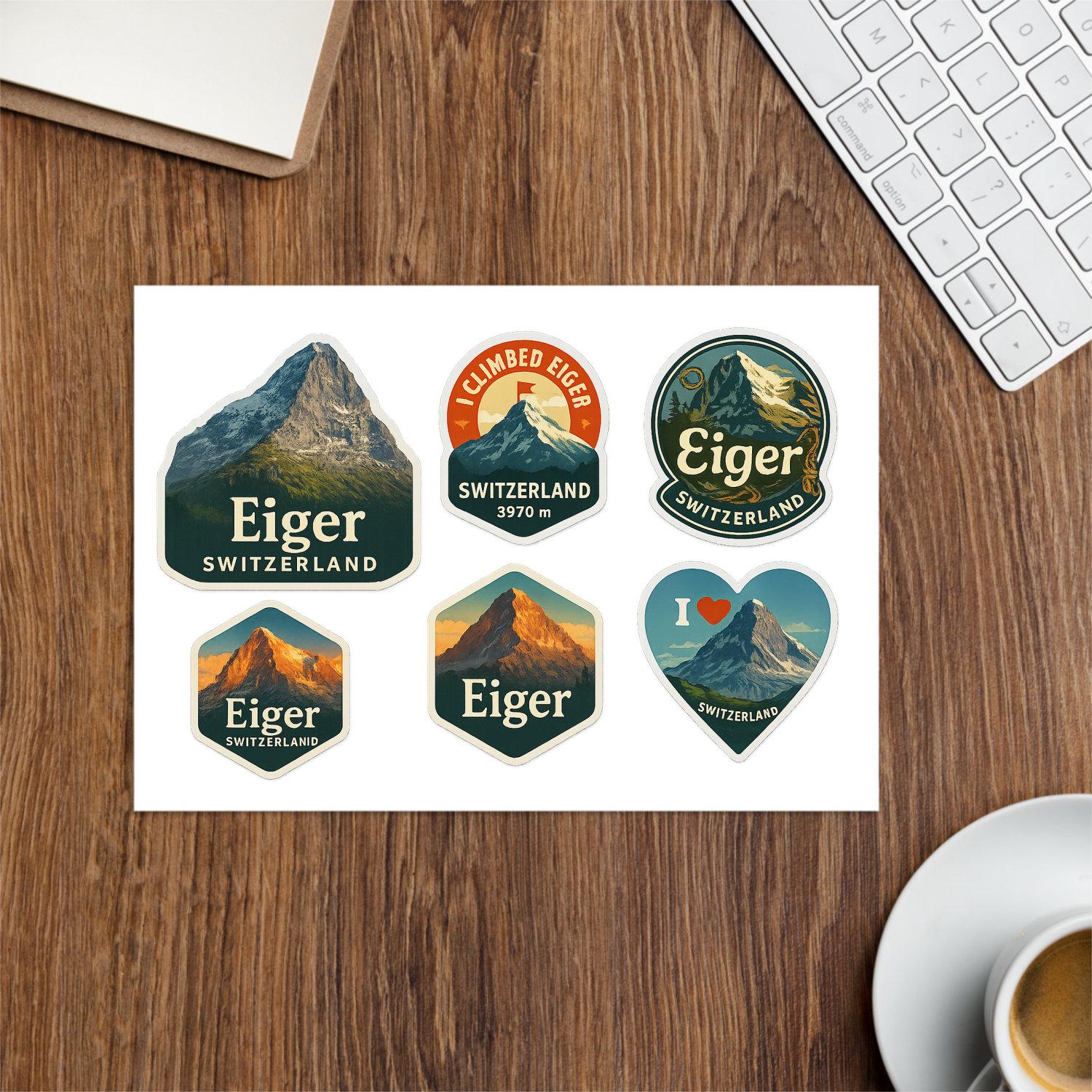 Sticker Eiger Eiger Switzerland Sticker Sheet - 6 Summit Mountain Climbing Vinyl ...
