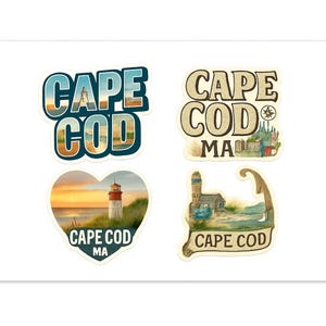 Cape Cod 4-Pack Vinyl Sticker Sheet Souvenir Travel Decals Waterproof