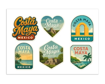Costa Maya Mexico Travel Sticker Sheet: Mayan Ruins & Beaches