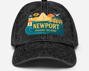 Newport Rhode Island Vintage Black Dad Cap - Souvenir Baseball Hat