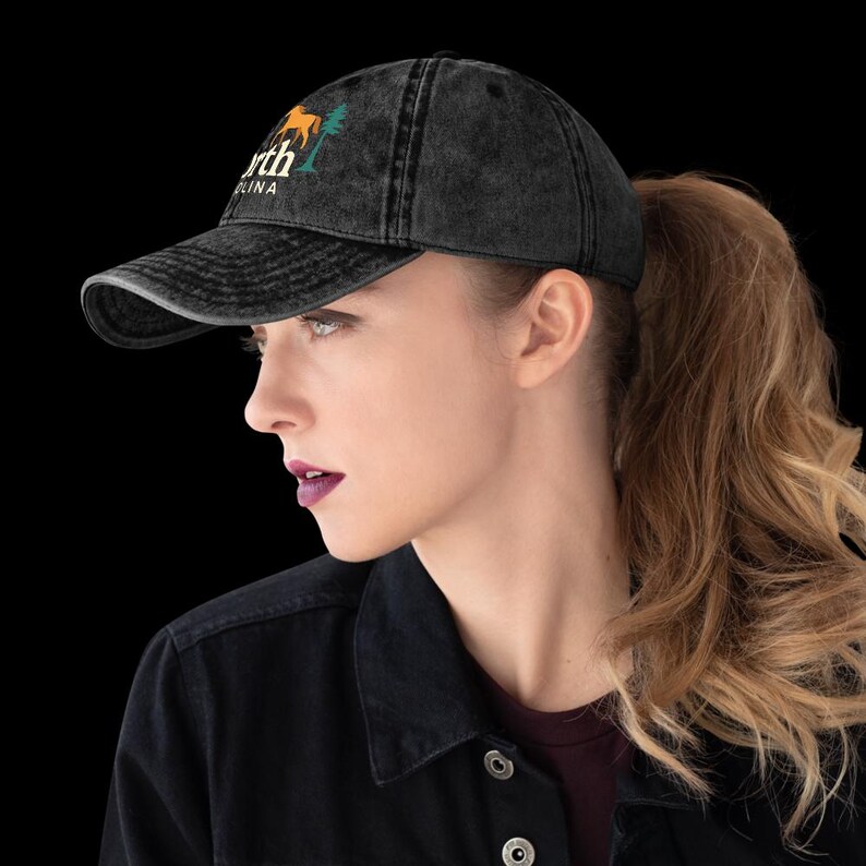 Gorra de béisbol vintage negra lavada de Carolina del Norte, EE. UU., recuerdo imagen 5