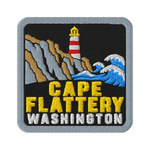 Broderad souvenirlapp för Cape Flattery, Washingtons fyr - fyrkantig, oval eller rund form, stryk-på, sy-på, samlarobjekt