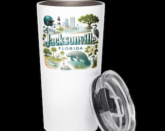 Vaso con el horizonte de Jacksonville, Florida: recuerdo de la vida silvestre de la ciudad, taza de viaje de 20 oz
