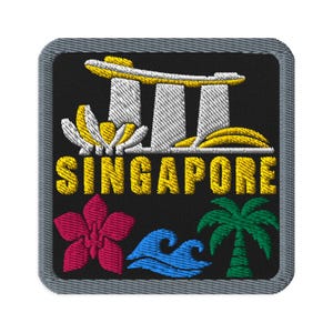 Singapore Skyline Towers Souvenir Embroidered Patch Iron On - Square Oval or Round Shapes Sew On Collectible