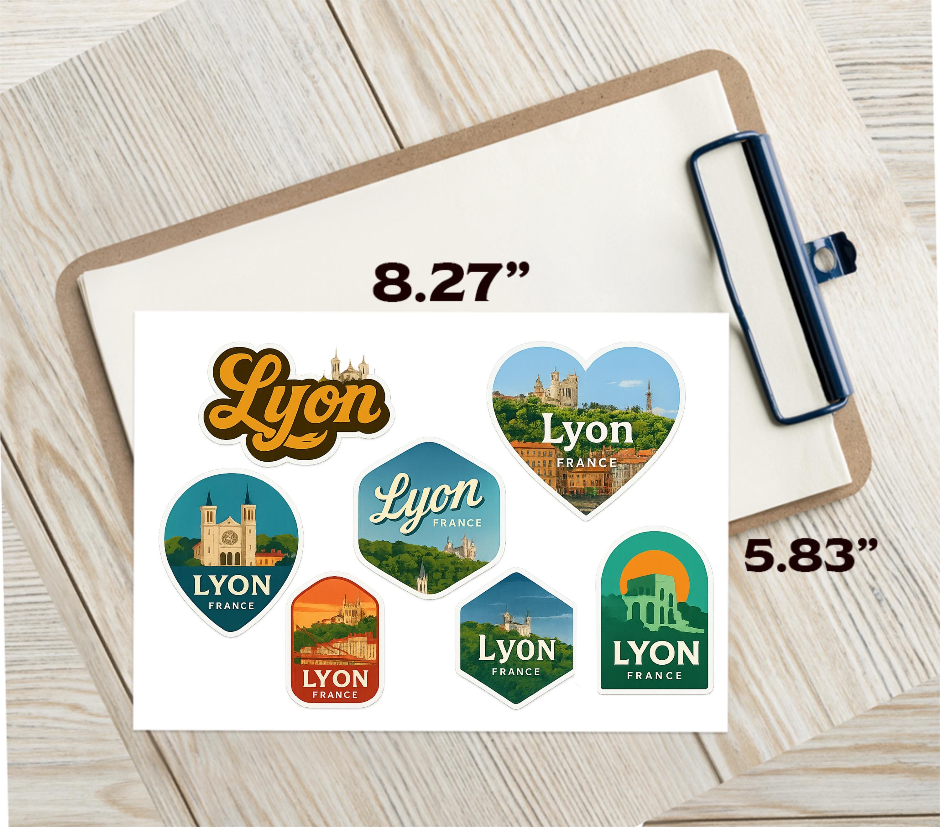 Lyon France Sticker Sheet - 7 Travel Souvenir Stickers Featuring