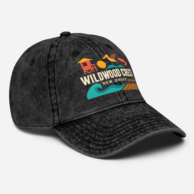 Wildwood Crest New Jersey Vintage Washed Black Dad Cap Baseball Hat Souvenir image 2