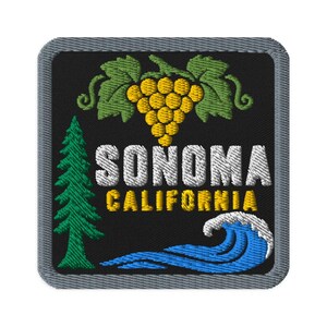 Sonoma California Grapes Souvenir Embroidered Patch Iron On - Square Oval or Round Shapes Sew On Collectible