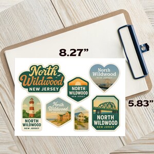 Juego de pegatinas de North Wildwood, Nueva Jersey – Calcomanías de viaje vintage (paquete de 6) imagen 2