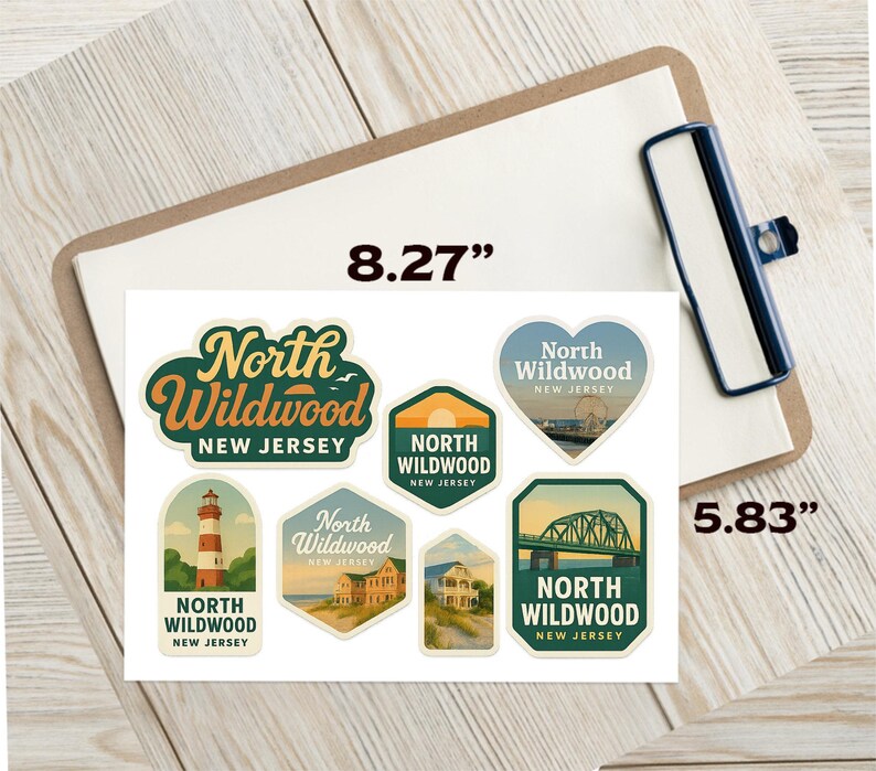 Juego de pegatinas de North Wildwood, Nueva Jersey – Calcomanías de viaje vintage (paquete de 6) imagen 2