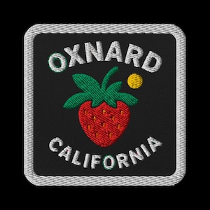 Parche bordado de fresa de Oxnard, California - Parche cuadrado de recuerdo de viaje para chaquetas y mochilas