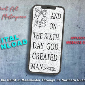 Il sesto giorno, Dio creò MANchester / Sfondo per iPhone / Slogan iconico di Manchester / Ama la tua Manchester / Download immediato.