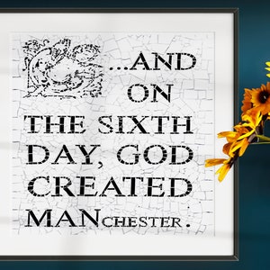 Il sesto giorno, Dio creò la stampa di MANchester / Stampa artistica da parete in mosaico del palazzo di Affleck / Stampa dell'edizione mosaico di Instagram di Manchester.