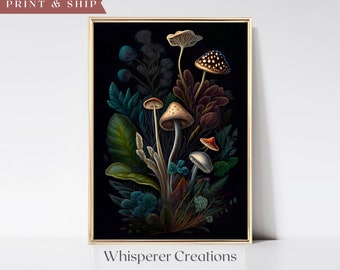 PRINT&SHIP | Mushroom Botanical Art Prints | Dark Cottagecore Decor | Dark Wall Art | Goblincore Aesthetic Painting | Moody Botanical | #59
