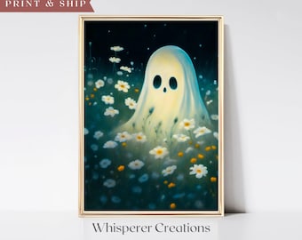 PRINTED | Floral Ghost Print | Dark Romantic Ghost | Floral Ghost Painting | Spooky Decor | Spooky Wall Decor | PRINTED & SHIPPED | #33