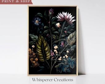Mailed Art Print | Bouquet of Dark Flowers | Dark Botanical Floral Wall Art Print | Moody Antique Botanical Art | Dark Botanical Print | #08
