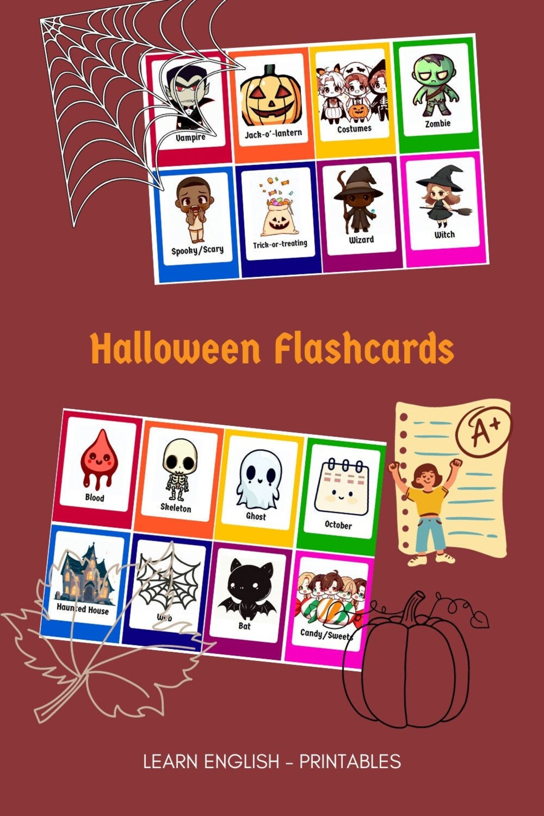 Halloween Flashcards for ESL Classroom Printable Resource Etsy