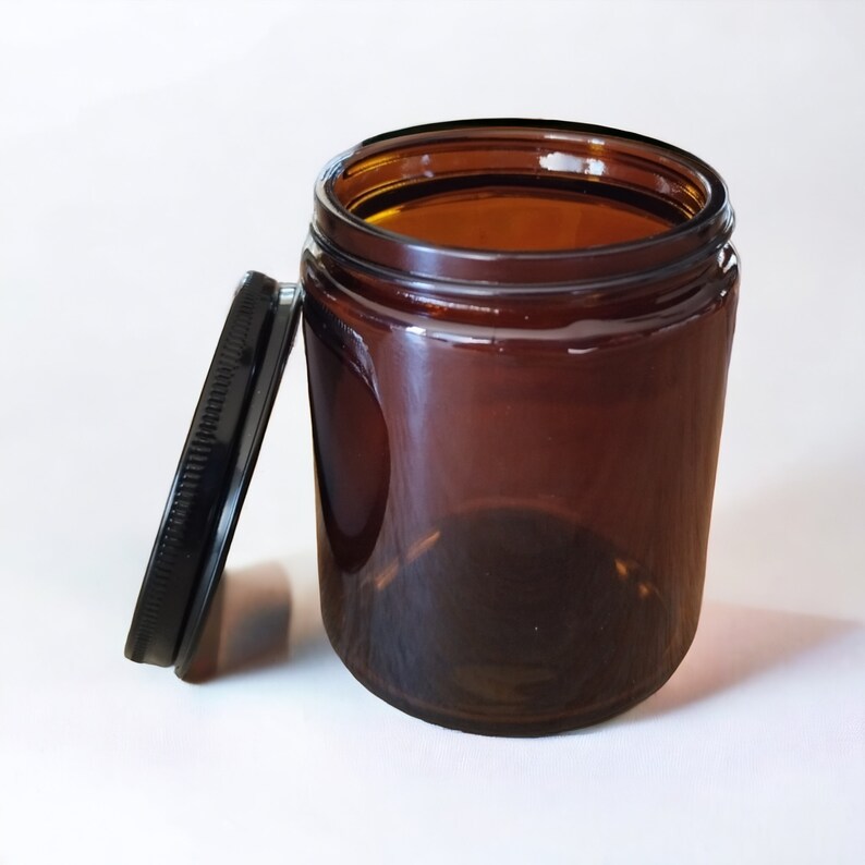 9OZ Amber Jar Bulk Candles Wholesale Black Lid No Label 12 Pack