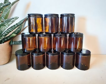 Bougies vides, pot ambré de 9 OZ, bougies en vrac, couvercle noir, sans étiquette, lot de 12 bougies de luxe en pot de salsa