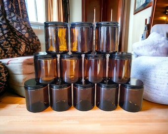 9OZ Amber Jar Bulk Kaarsen Groothandel Zwart deksel Geen Label 12 stuks Groothandel Luxe Salsa Jar Kaarsen Kaars