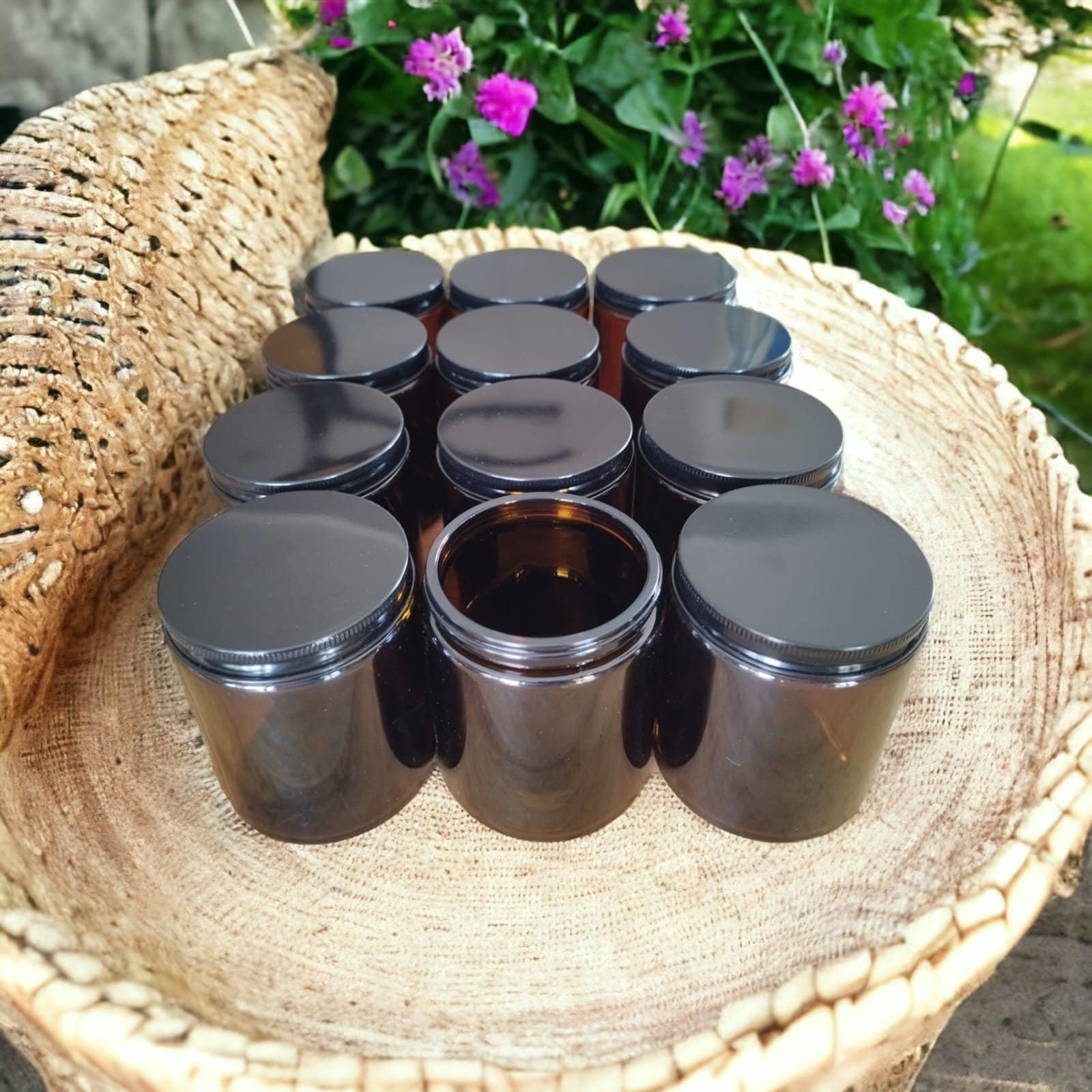 Empty CANDLE JARS 9OZ Amber Jar Bulk Candles Wholesale Black Lid