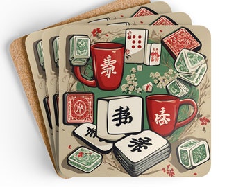 Juego de posavasos de Mahjong (4), regalo de Mahjong, accesorio de Mahjong, regalo de anfitriona de Mahjong, decoración de Mahjong, reina de Mahjong, obsequio de fiesta de Mahjong, juego de Mahjong